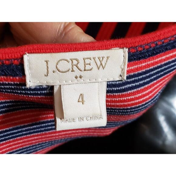 J. Crew Women's Red & Blue Polyester Scoop Neck Short Sleeve Knee Length Dress 4 - Picture 7 of 11